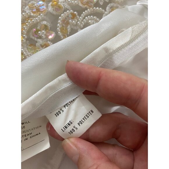 Vintage 90's Demetrios Beaded Puff Sleeve Wedding Dress W/Detachable Train - 0 - Picture 14 of 16